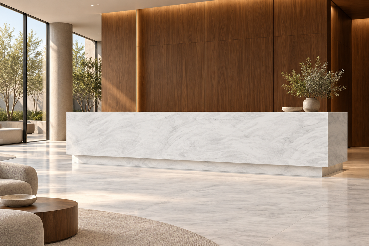 Визуализация интерьера с Marble Mirage: концепция по образцу материала, не готовый проект